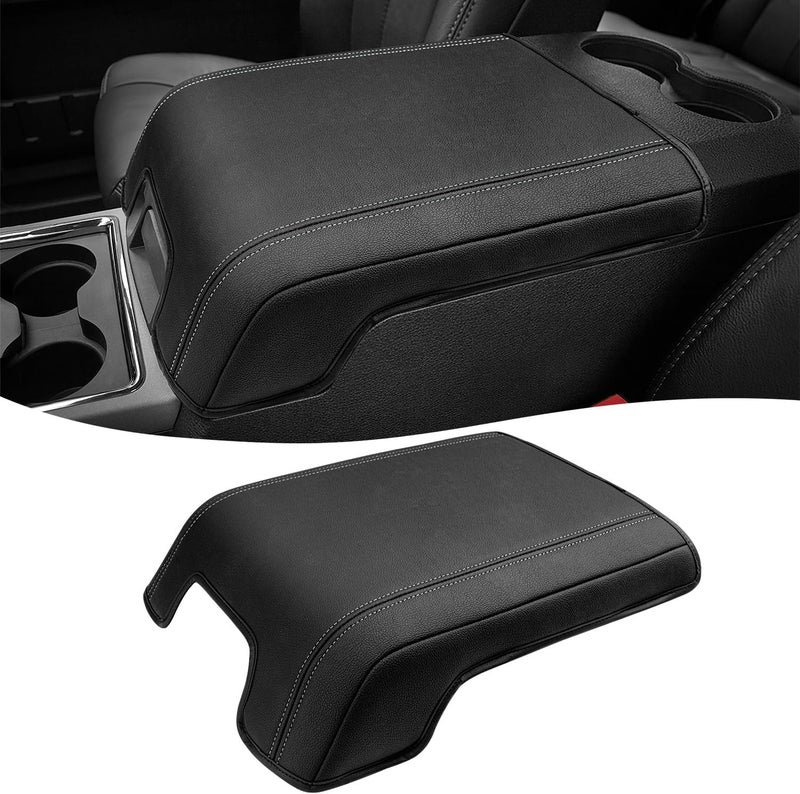 Eaglecover Center Console Armrest Cover for 2011-2016 Ford F250 F350 F450 Super Duty Accessories, Vinyl Leather Middle Armrest Cusion Protector, Anti-Scratch, Bucket Seat Only, Black Gray Stitching - Image 1